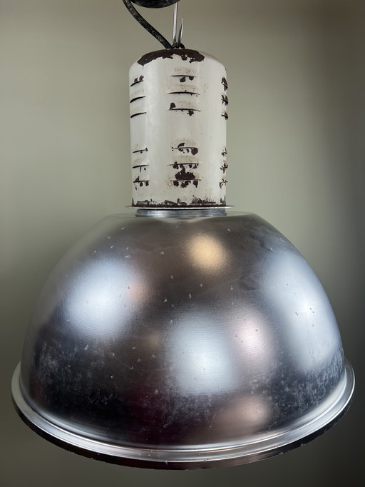 Zeldzame Osram HQL industriële hanglamp met grote aluminium reflector, 53 cm