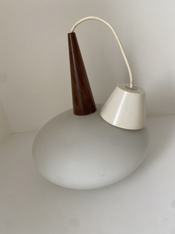 Vintage Louis Kalff "NG74" Hanglamp by Philips - Jaren 50/60 – Hanglampen, Glass, Wood (photo 9 of 9)
