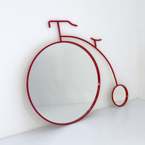 Miroir de bicyclette rouge en métal, années 1980