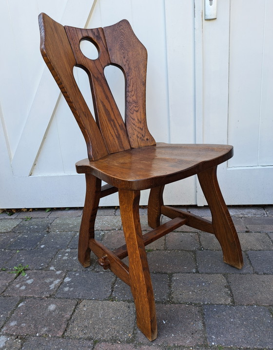 4 x Brutalist eiken stoelen – Eetkamerstoelen, Wood (photo 6 of 6)