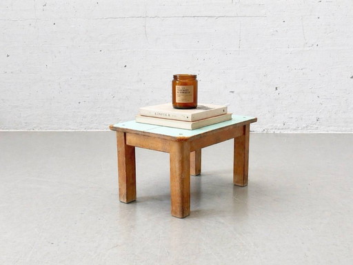 Vintage Holz-Hocker mit Resopalauflage, 1950er Jahre