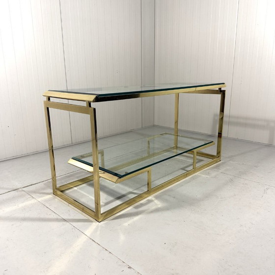 Image 1 of Mesa consola de latón y cristal, años 70