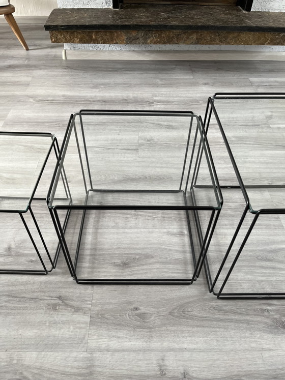 Max Sauze "Isocele" Side Tables – Set of 3 – 1970s – Iron, Glass (photo 4 of 6)