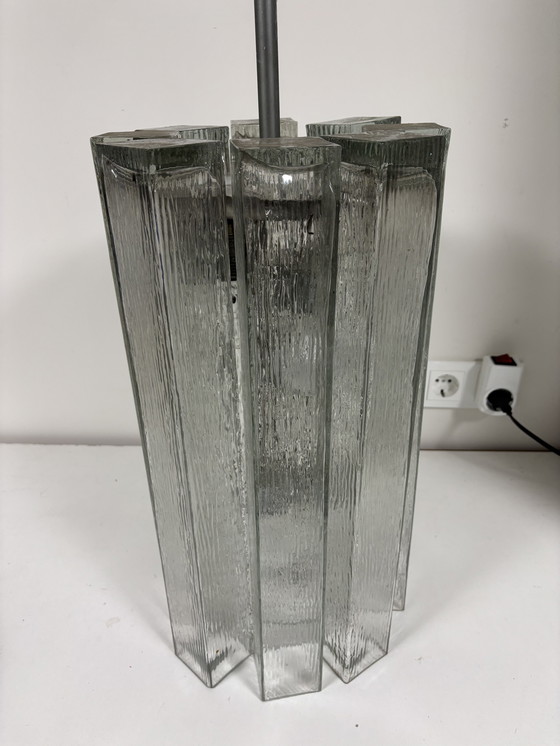 Image 1 of Large glass pendant lamp by Doria Leuchten, 1960s/Crystal glass chandelier/Mid-Century Modern light/Hollywood Ragency/Ice