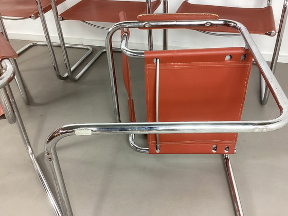 6 Vintage Mart Stam S34 Slede Design Stoelen Seventies – Eetkamerstoelen, polished steel, Leather (photo 11 of 11)