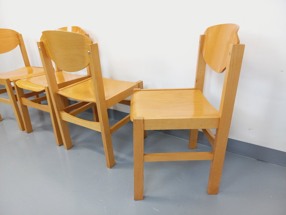 Image 1 of Suite van 4 vintage minimalistische beukenhouten stoelen uit de jaren 80