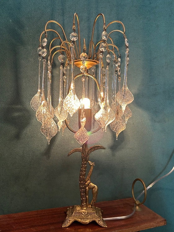 Image 1 of Vintage Crystal Table Lamp Giraffe With Palm Tree