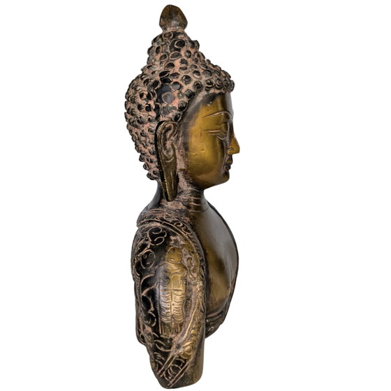 Buste de Bouddha Shakyamuni – Bronze doré au feu – Gravures au dos – Sculptures (photo 3 of 9)