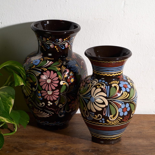 Paar Vintage glasierte Keramik Vasen – Mitteleuropa, circa 1950 #5