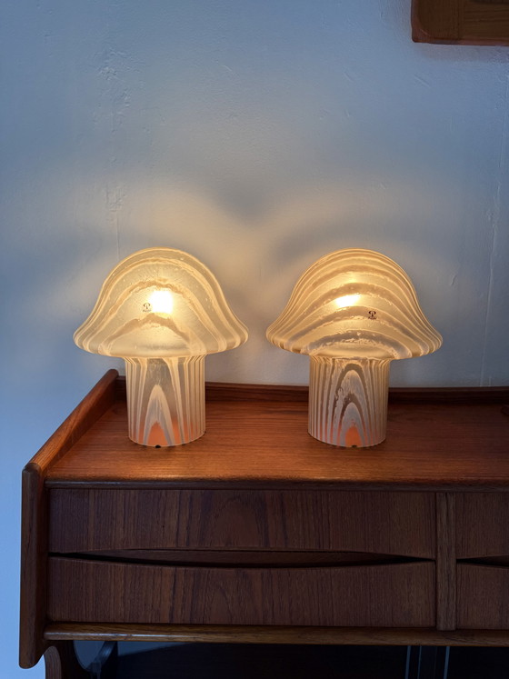 Image 1 of 2x vintage zebra mushroom table lamp, Peill & Putzler ‘70