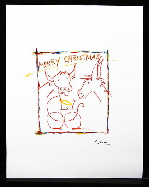 CHRISTMAS: Schlote, Wilhelm - Merry Christmas - Nativity Scene - Giclee / Hahnemühle