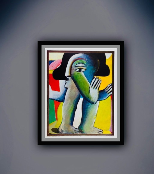 Horst Antes: “Tweeogige figuur, 1965”. Zeldzame kunstdruk, antiquarische collotype in uitstekend staat.