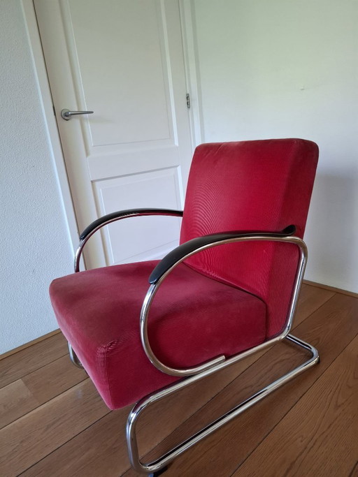Dutch Originals Gispen 407 fauteuil rode ribstof