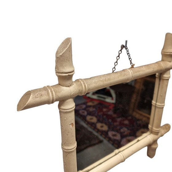 Image 1 of Vintage White Wooden Bamboo Mirror