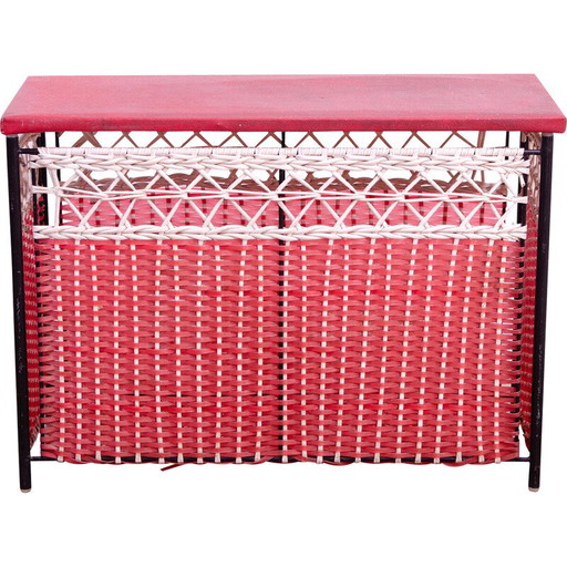 Vintage plastic and leatherette laundry basket, Czechoslovakia 1980