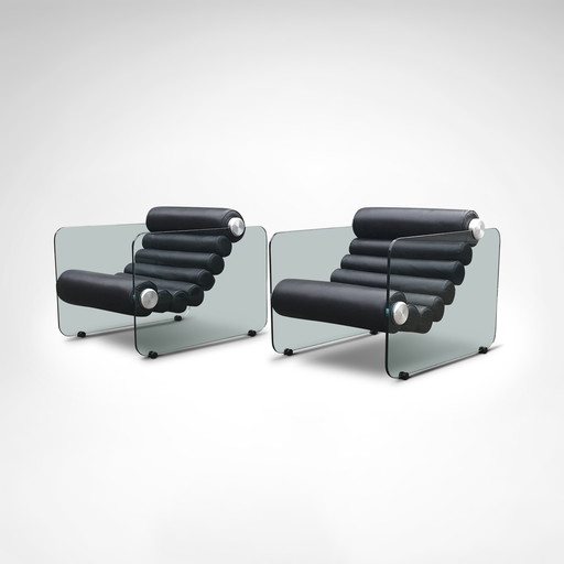 Fauteuil Hyaline en cuir et verre par Fabio Lenci pour Stendig Italie 1960, ensemble de 2