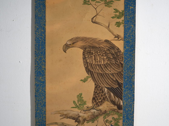 Antikes japanisches Kakejiku eines Raubvogels in Farbe auf Papier – Japan, circa 1900 (photo 21 of 40)