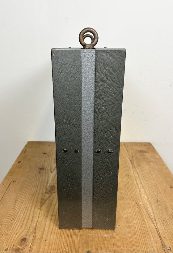 Image 1 of Large Square Industrial Double-Sided Factory Hanging Clock from Pragotron, 1970s