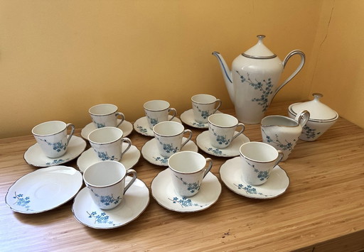 Service à café / thé 24 pièces "Myosotis" porcelaine Sofafils Limoges (années 50/60) vintage