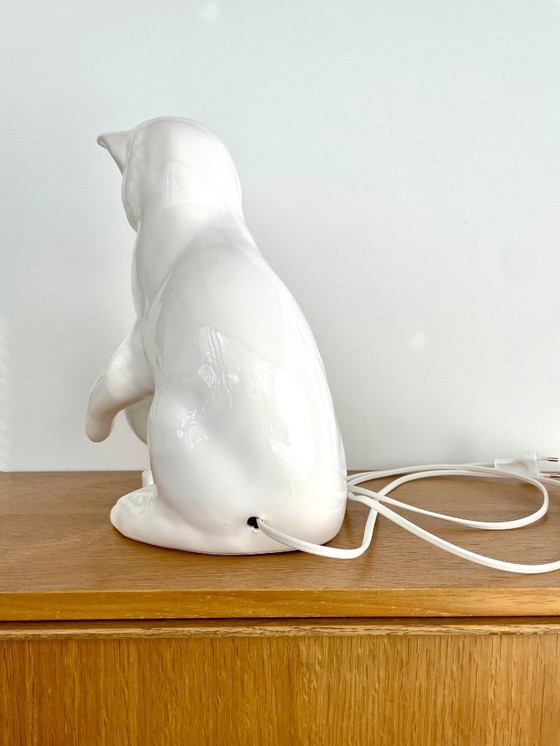 Image 1 of vintage kat LAMP porselein 70’s opaalglas Mid Century poes