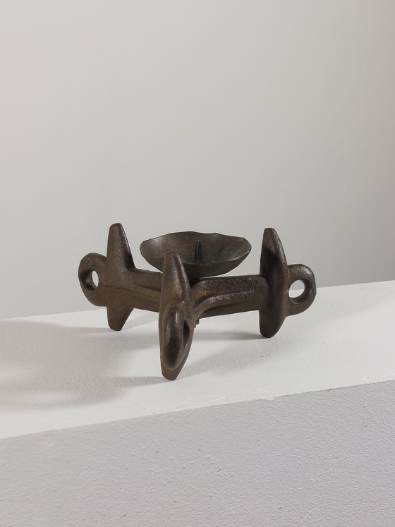 Image 1 of Vintage brutalist three-legged steel candlestick, one-of-a-kind piece