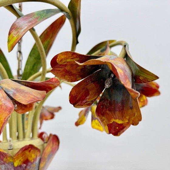 Lustre floral, tulipes en métal multicolore, Rouge, Vintage (photo 6 sur 14)