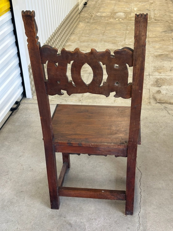 6 Alsatian carved and openwork wooden chairs - 19th century, Dining chairs, Brown (photo 14 of 15)