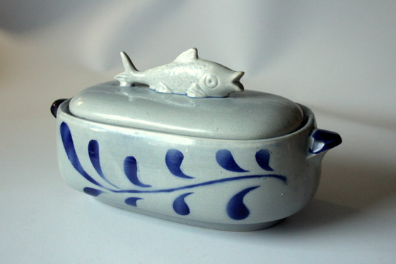 Image 1 of Schöner Alter Heringstopf Fischtopf aus Steingut - Vintage