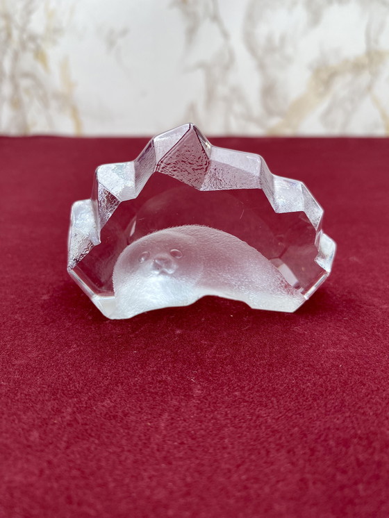 Image 1 of Swedish Mats Jonasson Lead Crystal Baby Seal Sculpture / Small Paperweight With A Signature / Vintage Art & Collectibles 