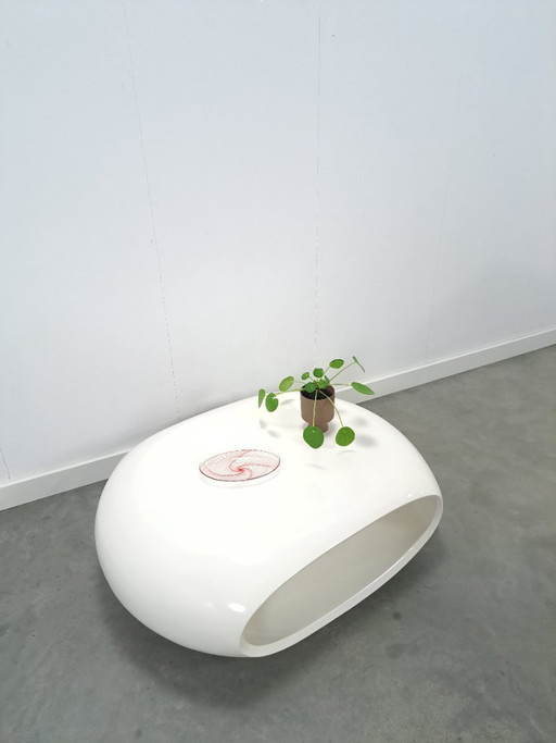 White Space Age oval round table with open compartment