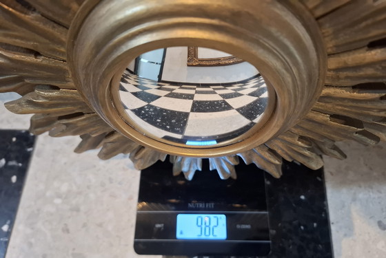 Image 1 of 40cm double-decker wooden sun mirror! Convex. 1950.