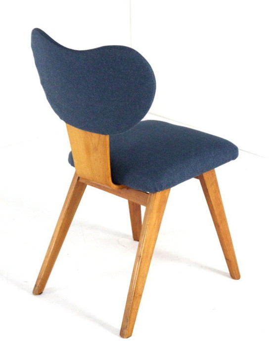 Image 1 of Beech dining set round dining table + 4 vintage dining chairs in the style of Pastoe