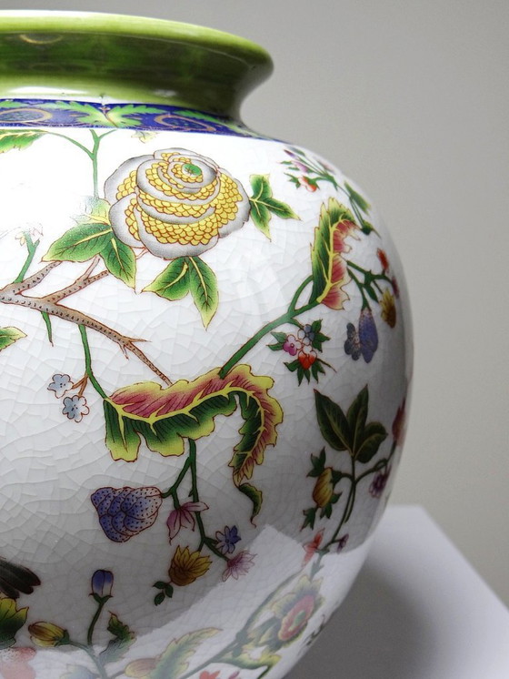 Image 1 of Vase boule faïence craquelé chinoiserie vintage années 60-80