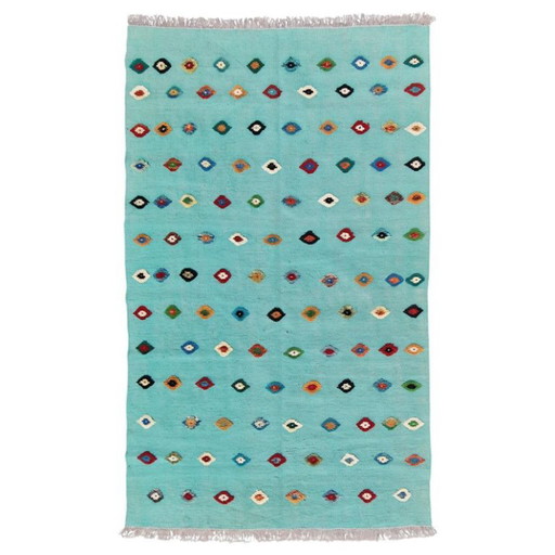 Handgewebter Wollteppich mit Reliefmuster | Moderner türkisfarbener Teppich | 125 × 200 cm (49 × 79 Zoll)