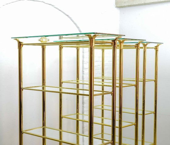 Image 1 of Hollywood Regency Style Ramiro Tarazona 24 Carat Gold Plated Mid-Century Display Cabinet with Glass Shelves. Spain, 1980s.