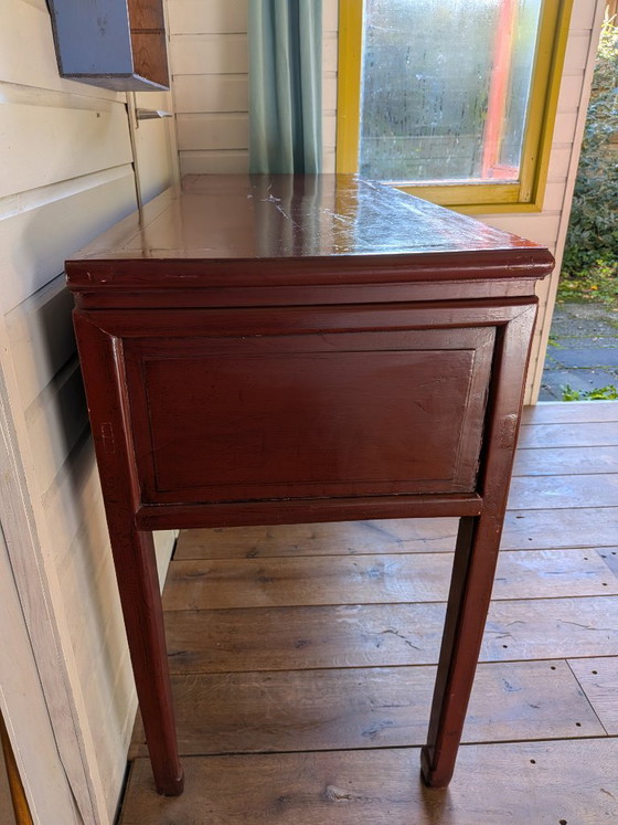 Console asiatique avec tiroirs, bois brun rougeâtre, Métal, Aziatisch (photo 7 sur 9)