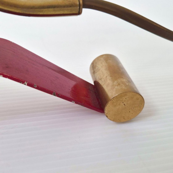 Image 1 of Vintage 1950s Adjustable Table Lamp, Brass and Steel, Red Lacquered, 1950s