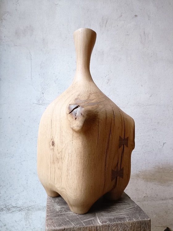Image 1 of Large Vase/Bottle in Carved Solid Oak
