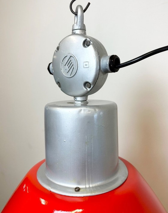 Image 1 of Large Red Painted Industrial Factory Lamp from Elektrosvit, 1960s