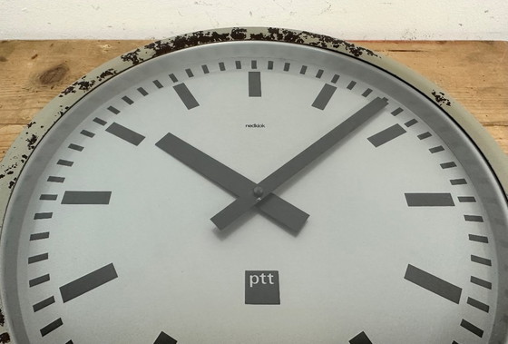 Image 1 of Grey Industrial Station Wall Clock from Nedklok, 1960