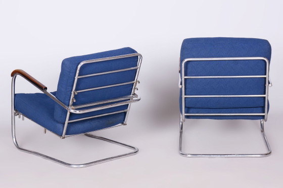 Origineel Bauhaus-paar fauteuils, verchroomd staal, Zwitserland, jaren 1930 – SAB Prague, Metal, Textile (photo 12 of 18)