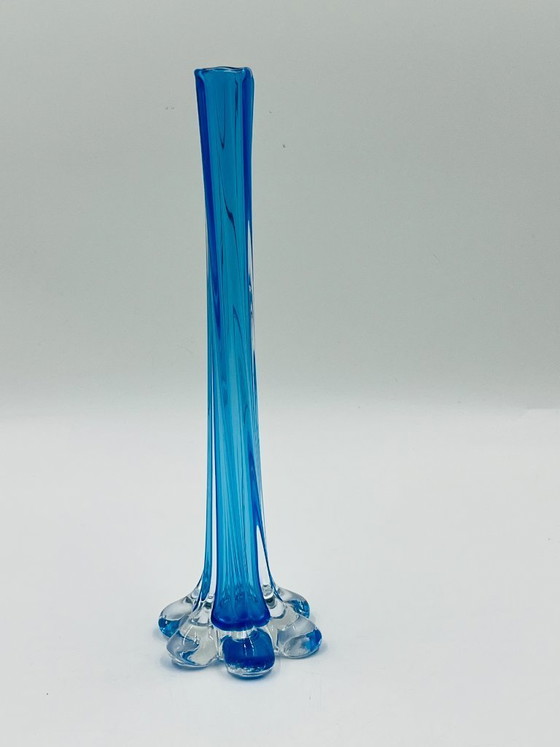 Image 1 of Vintage soliflore in blown blue glass, Murano style