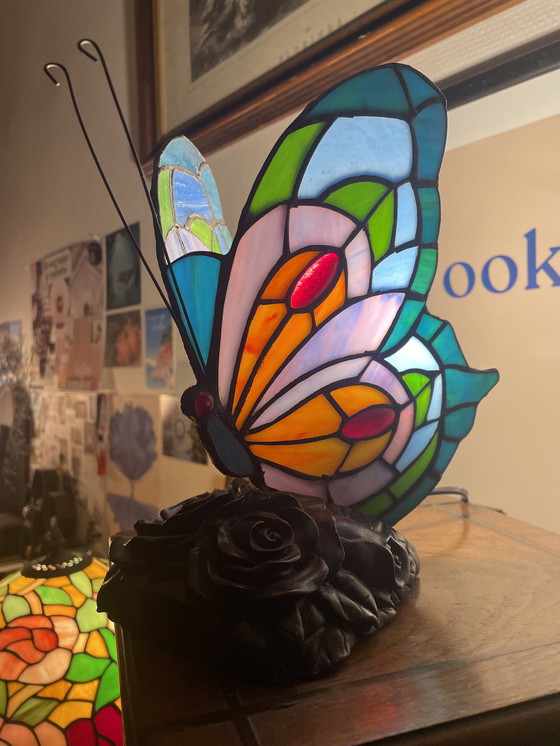 Image 1 of Vintage Tiffany-style butterfly lamp