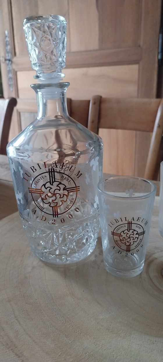 Image 1 of Servizio caraffa e 6 bicchieri di CERVE JUBILAEUM AD 2000 Christus Made in Italy