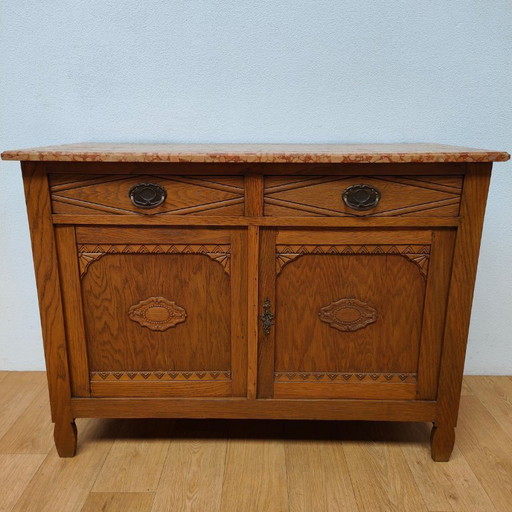 Vintage antiek dressoir commode ladekast badkamermeubel met marmer blad