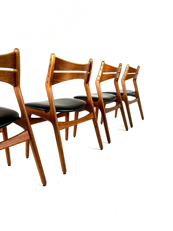 4x Sedie da pranzo vintage modello ‘310’, Erik Buch ‘60, Legno, Pelle, Marrone (foto 4 di 14)