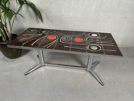 Table basse style années 50 - Céramique et chrome – salontafels, Ceramic, Vintage (photo 2 of 10)