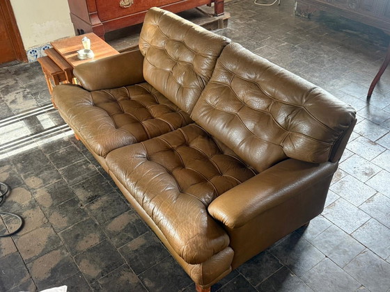 Image 1 of Arne Norell sofa leather /wood green/brown Sweden 1964