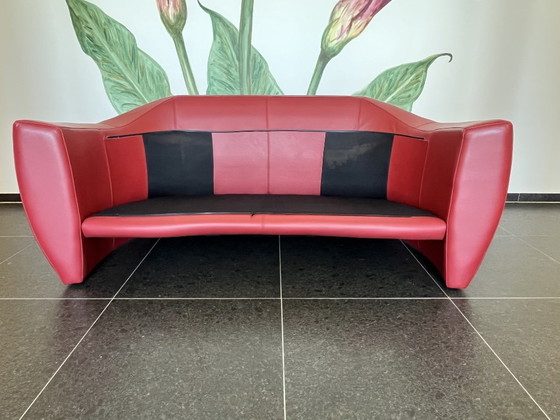 Stijlvole Leolux Vinja 2-zits designbank in koraalrood leer – 2 zitsbanken, Leather (photo 9 of 10)