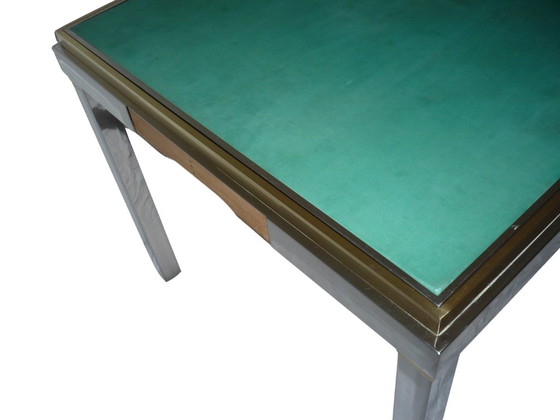 Willy Rizzo Backgammon Spieltisch, Beistelltische, Metall, Leder, Silber, Art Deco (Foto 11 von 12)